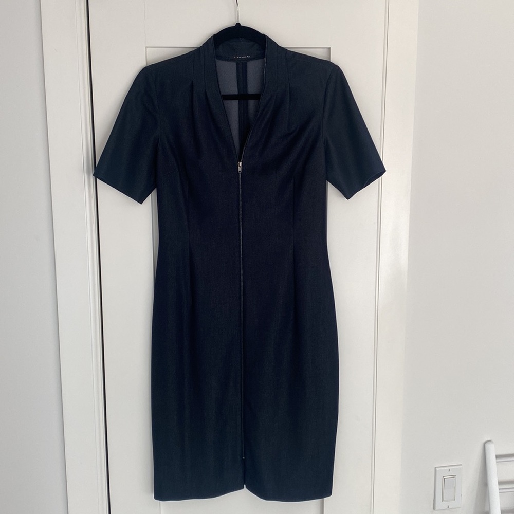 T Tahari Navy Sheath Dress, Size 4